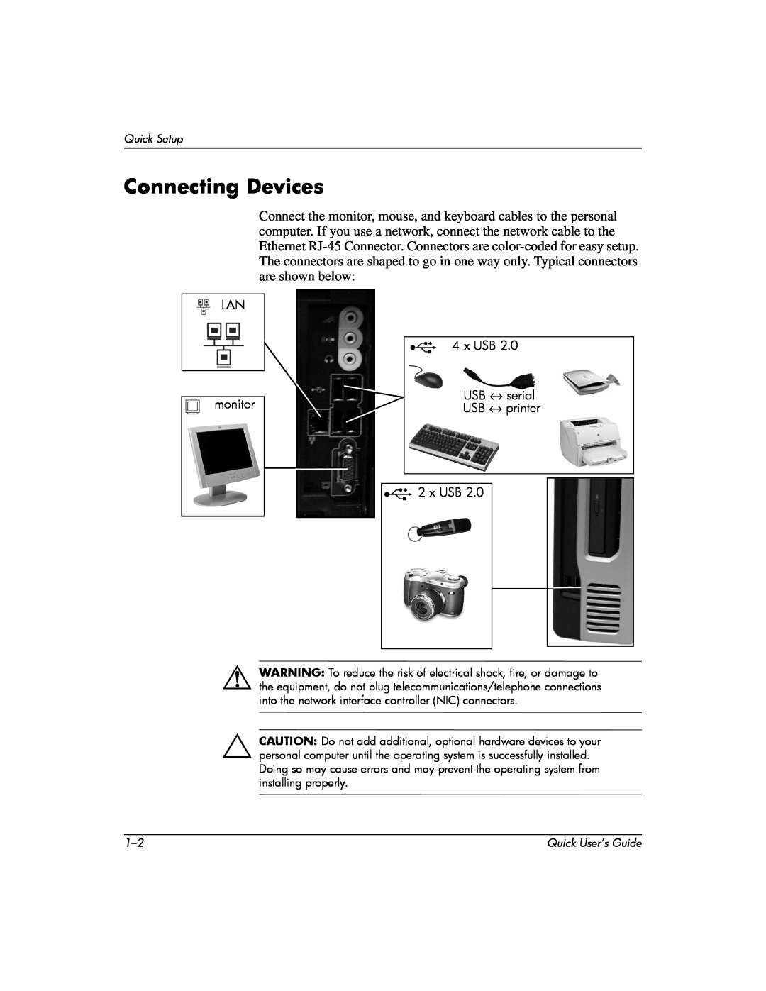Compaq D510 e-pc manual Connecting Devices, x USB, monitor, USB ↔ serial 
