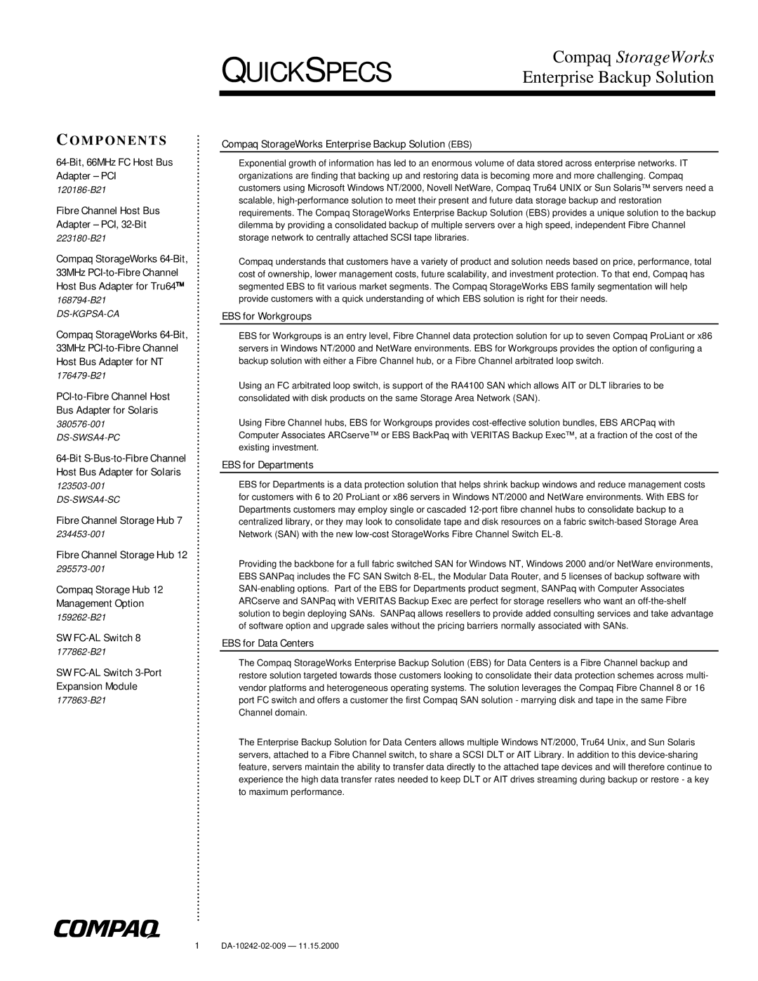 Compaq TL895, DA-10242, esl9326d, SSL2020 manual Components 