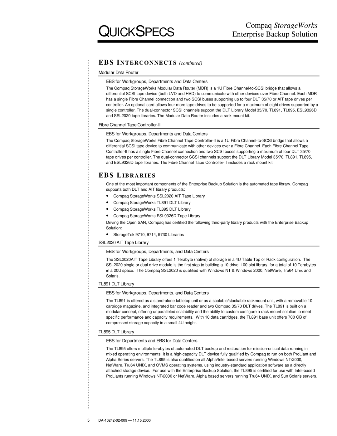 Compaq TL895, DA-10242, esl9326d, SSL2020 manual EBS Libraries 