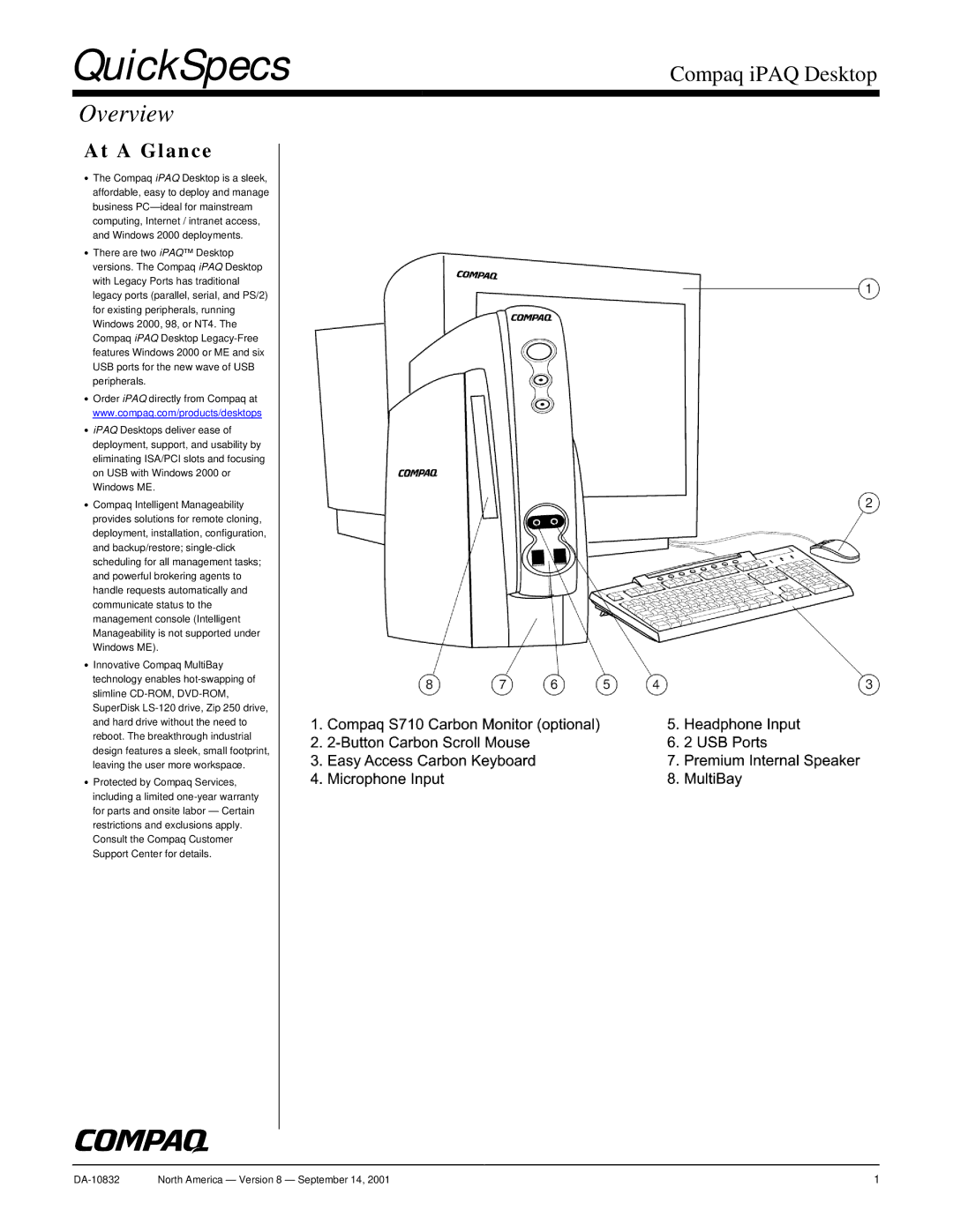 Compaq DA-10832 warranty QuickSpecs, Overview 