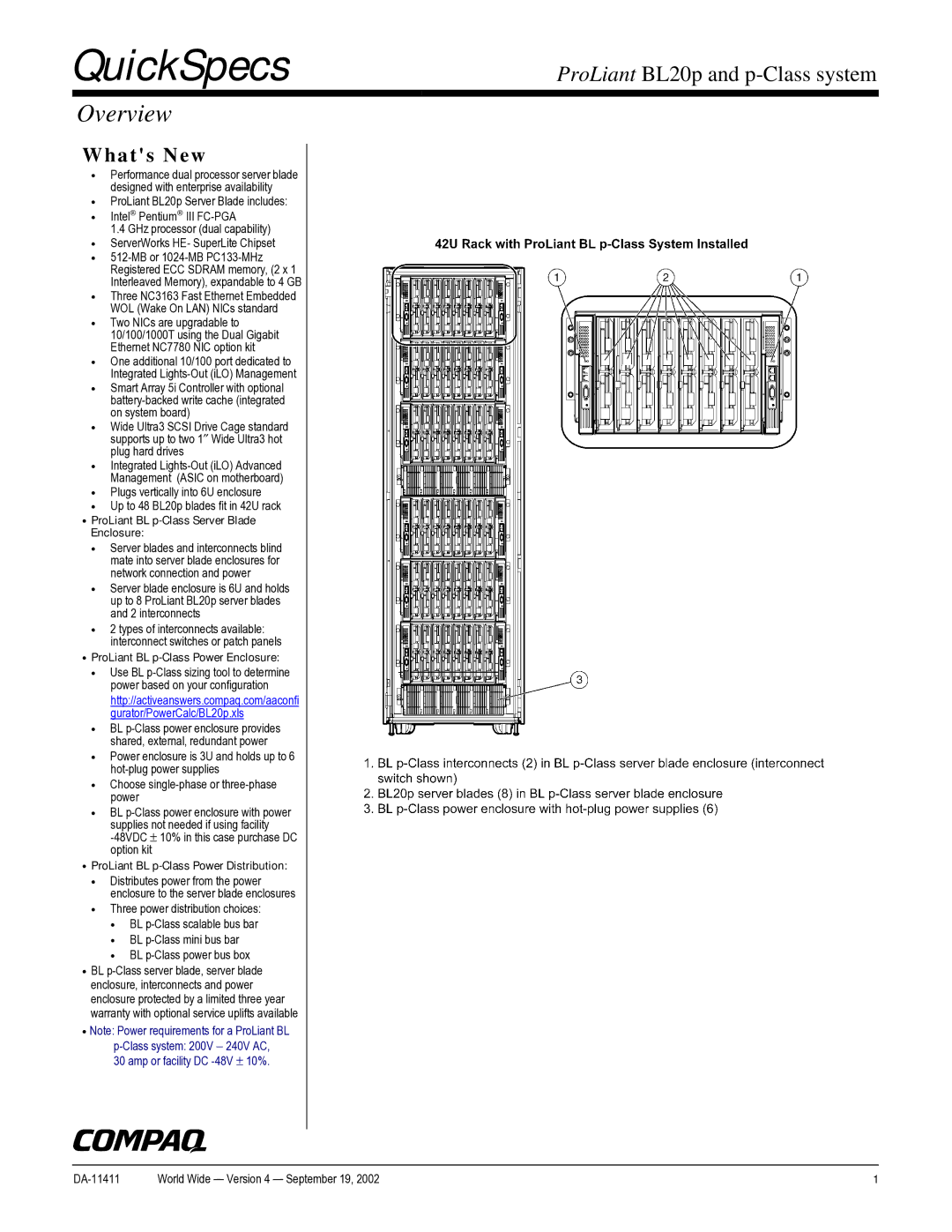 Compaq DA-11411 warranty QuickSpecs, Overview 