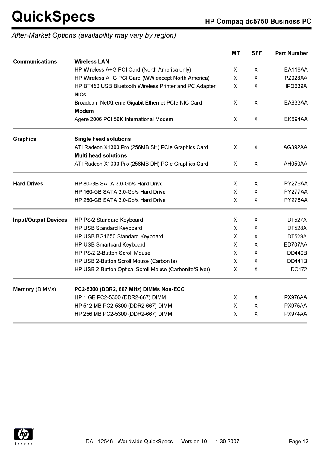 Compaq dc5750 manual After-Market Options availability may vary by region 