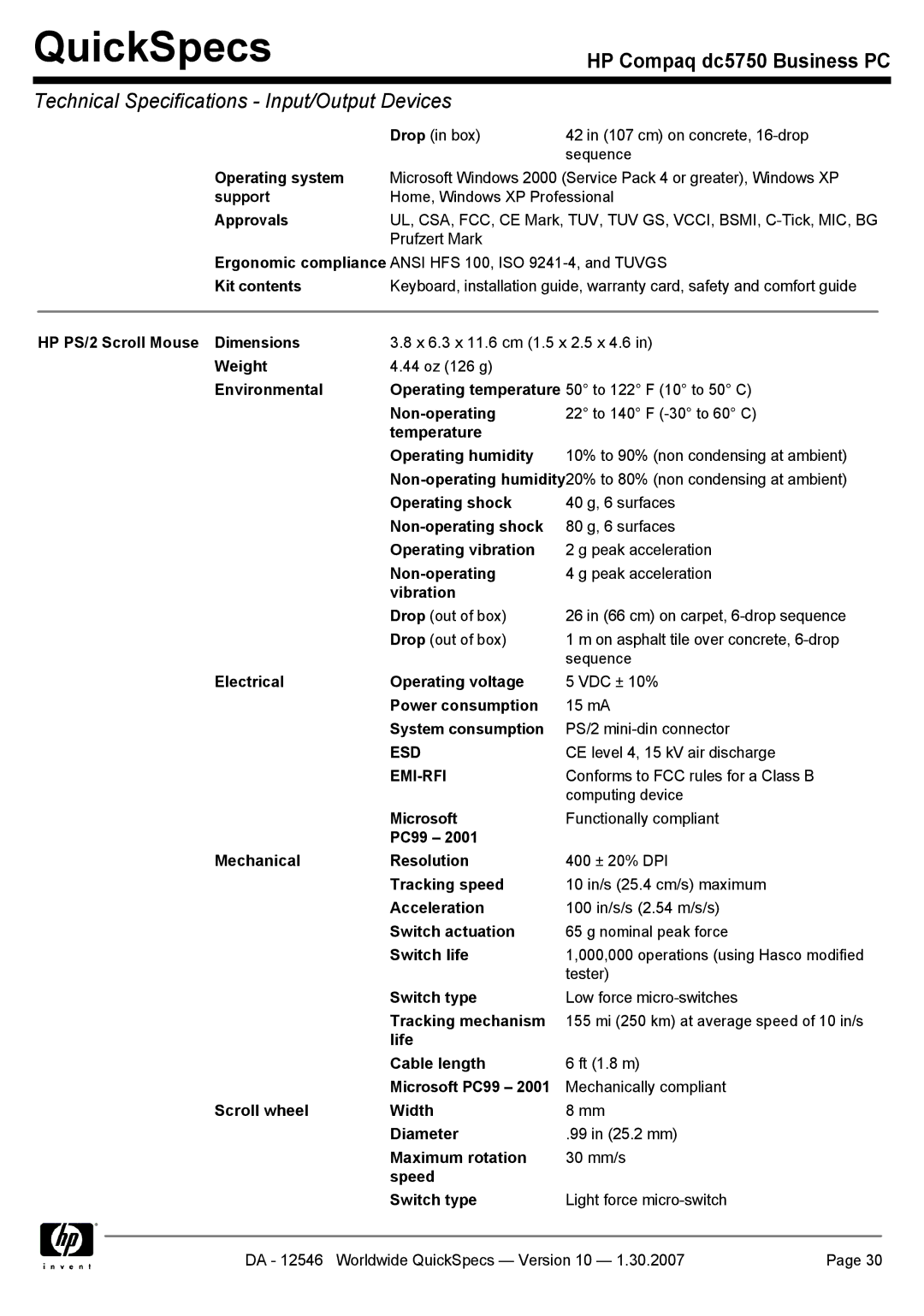 Compaq dc5750 manual Emi-Rfi 