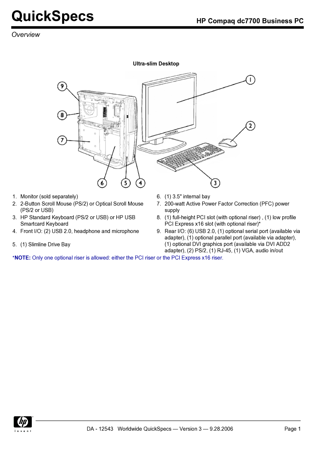 Compaq dc7700 manual Overview, Ultra-slim Desktop 