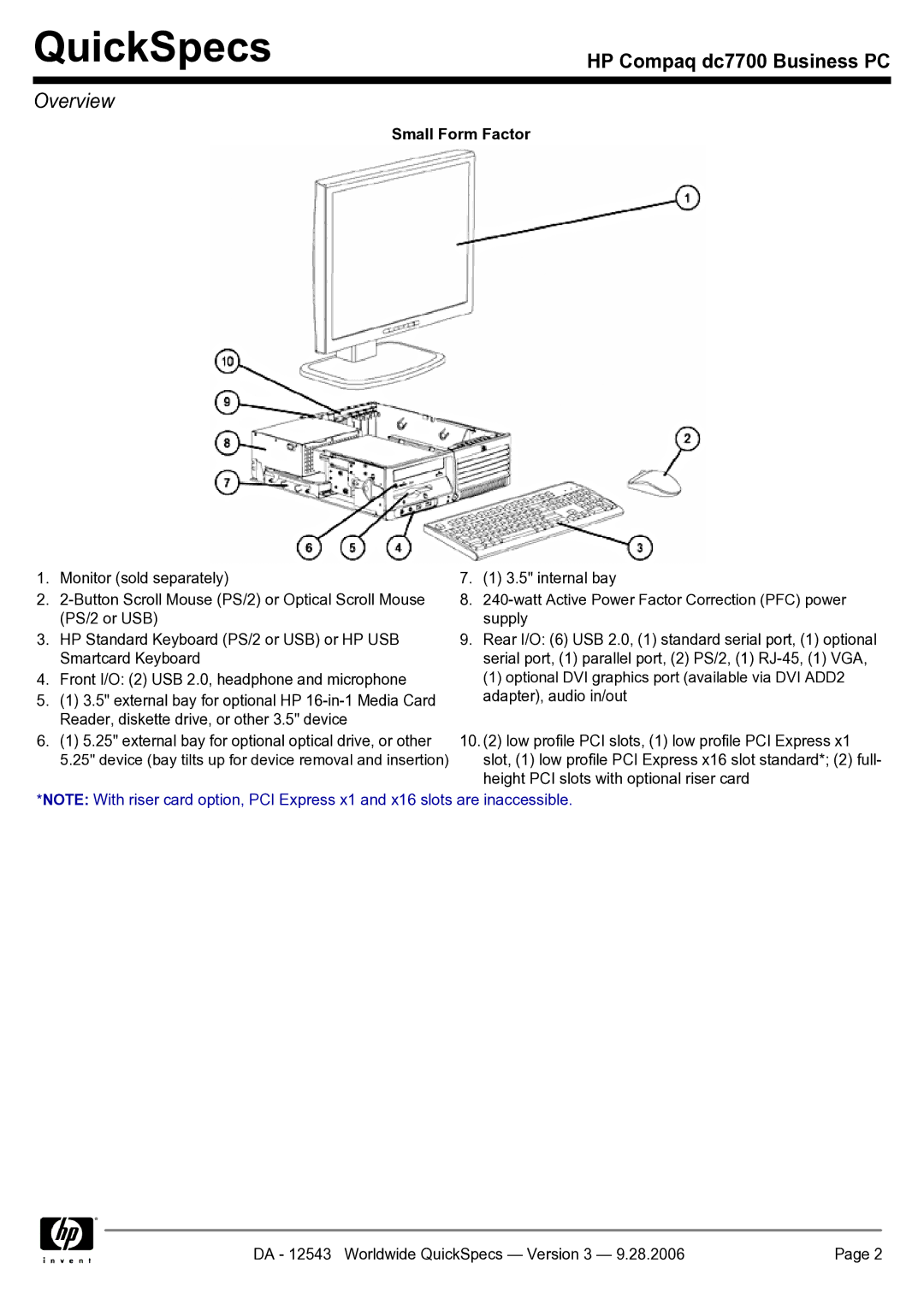 Compaq dc7700 manual Small Form Factor 