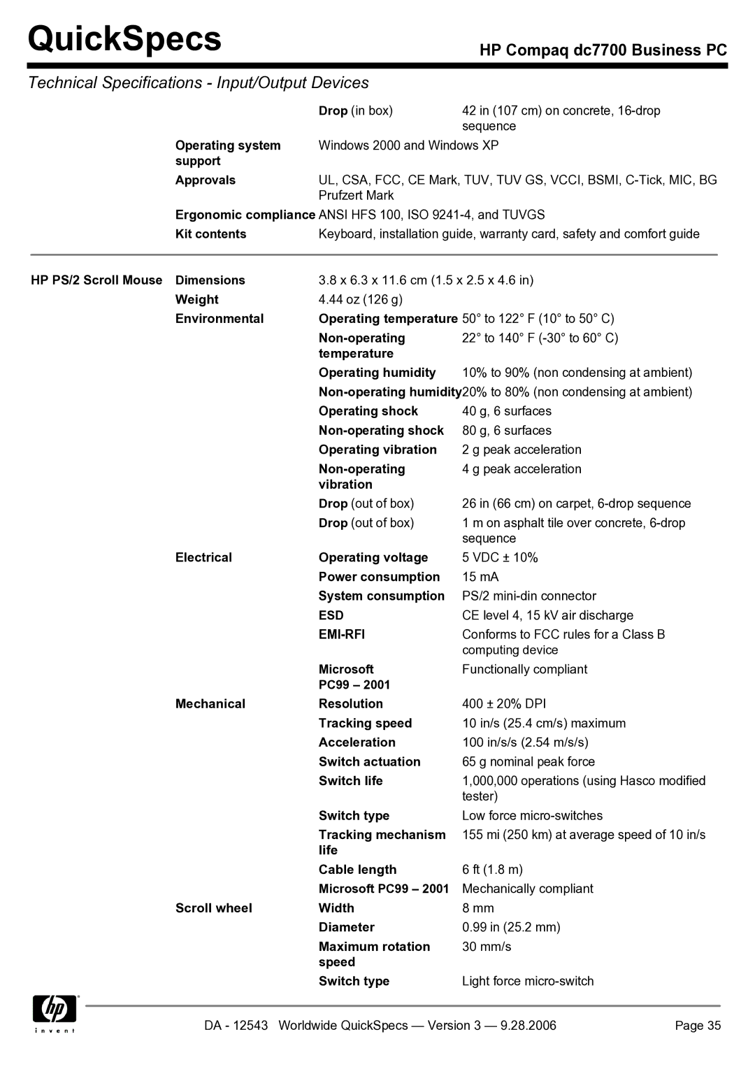 Compaq dc7700 manual Emi-Rfi 