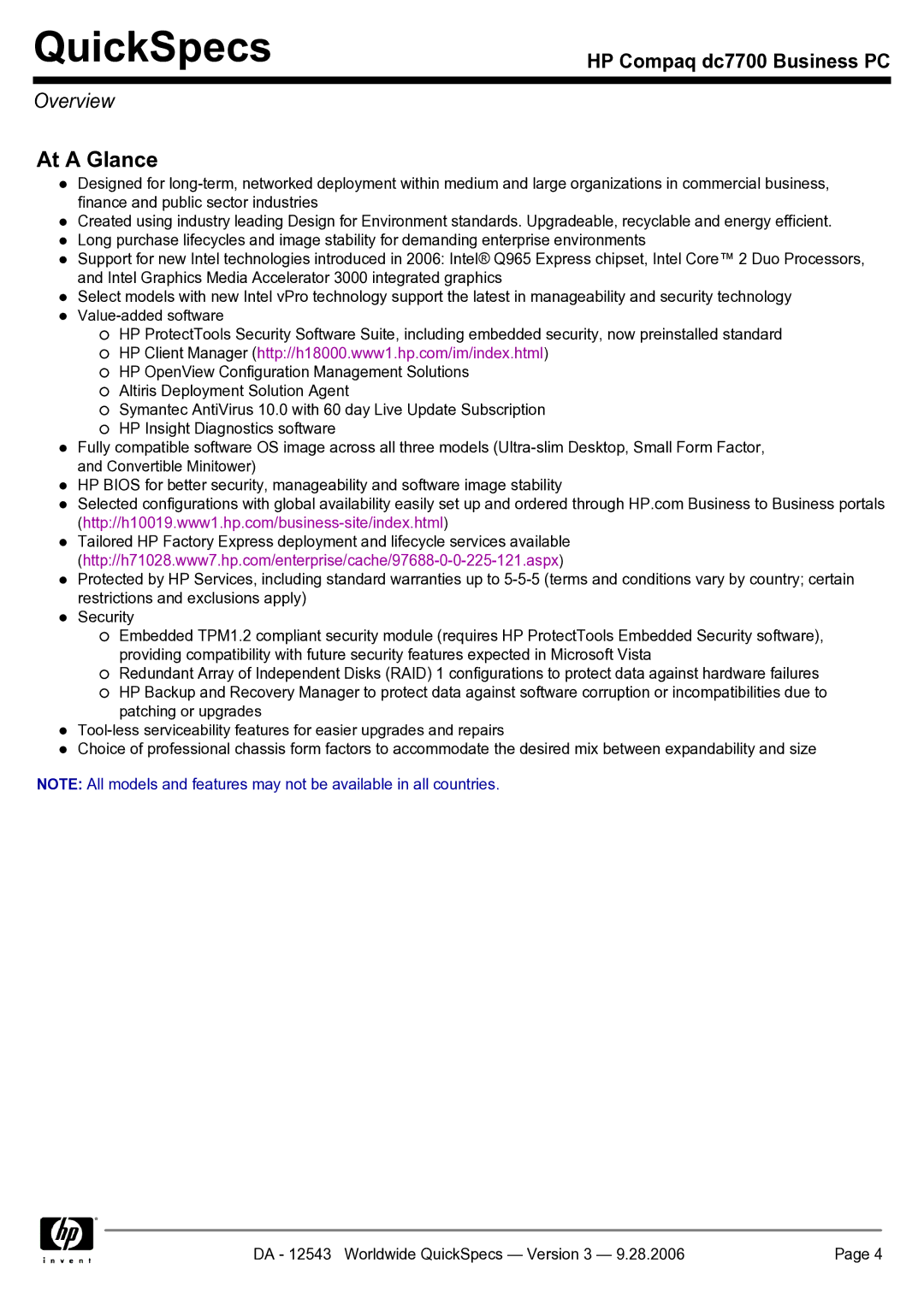 Compaq dc7700 manual At a Glance 