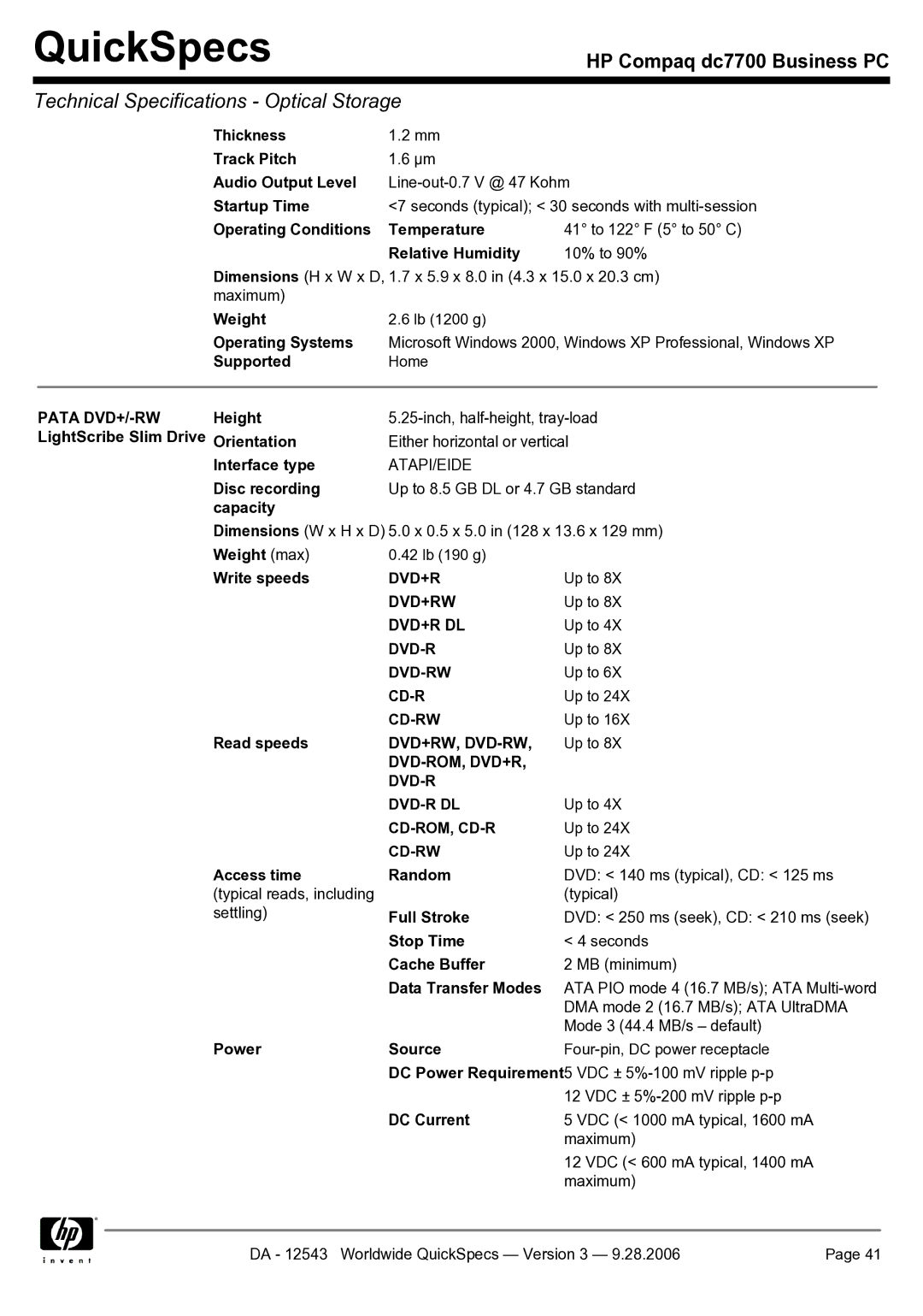 Compaq dc7700 manual Dvd-Rom, Dvd+R Dvd-R Dl 