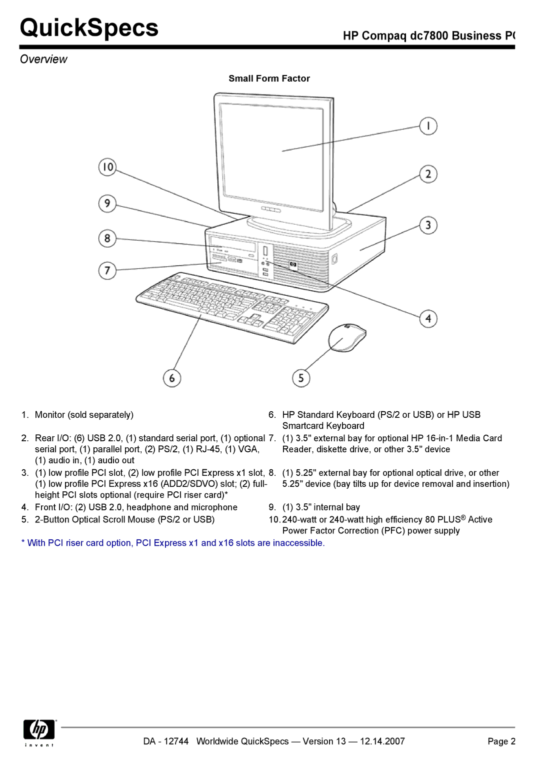 Compaq dc7800 manual Small Form Factor 