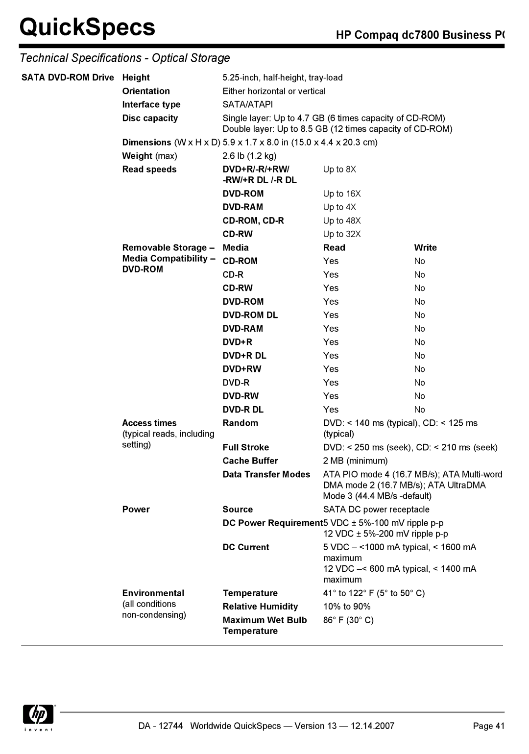 Compaq dc7800 manual Cd-Rom, Dvd-Rom Cd-R 