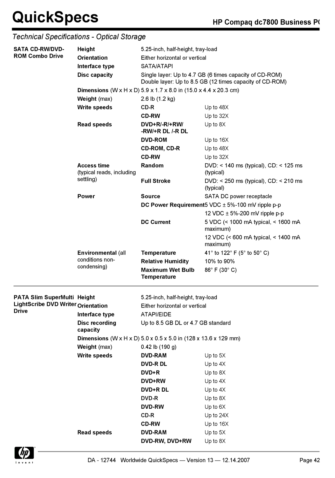 Compaq dc7800 manual Dvd+R/-R/+Rw, Dvd-Rw, Dvd+Rw 