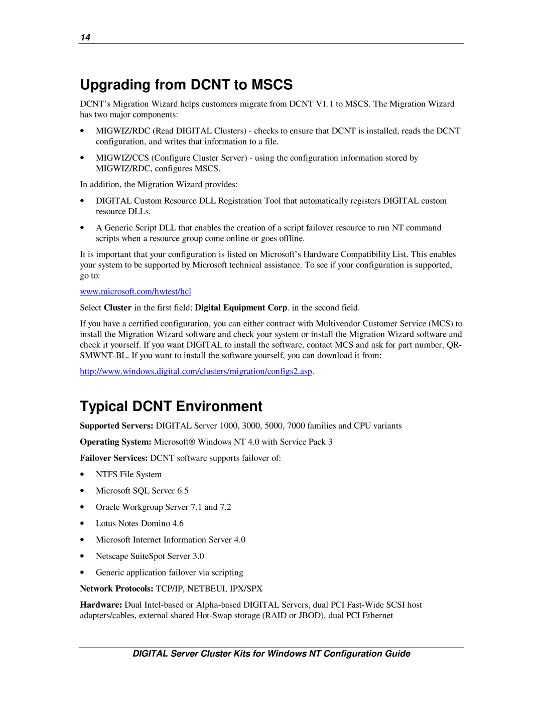 Compaq DIGITAL Server Cluster Kits for Windows NT manual Upgrading from Dcnt to Mscs, Typical Dcnt Environment 