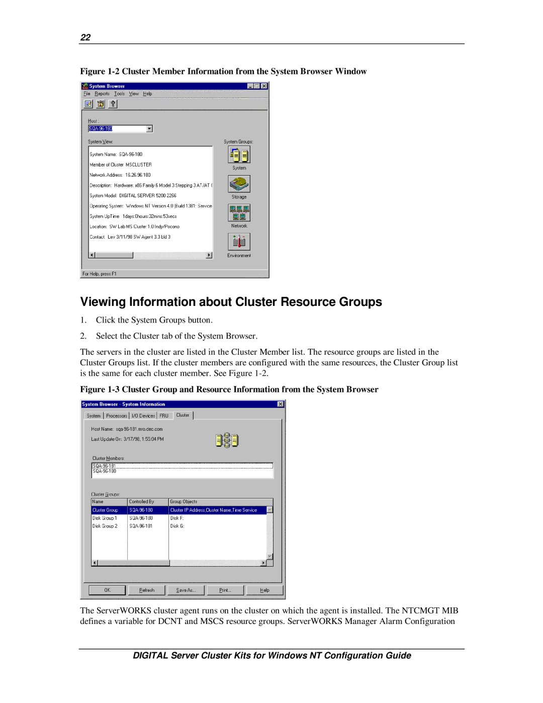 Compaq DIGITAL Server Cluster Kits for Windows NT manual Viewing Information about Cluster Resource Groups 