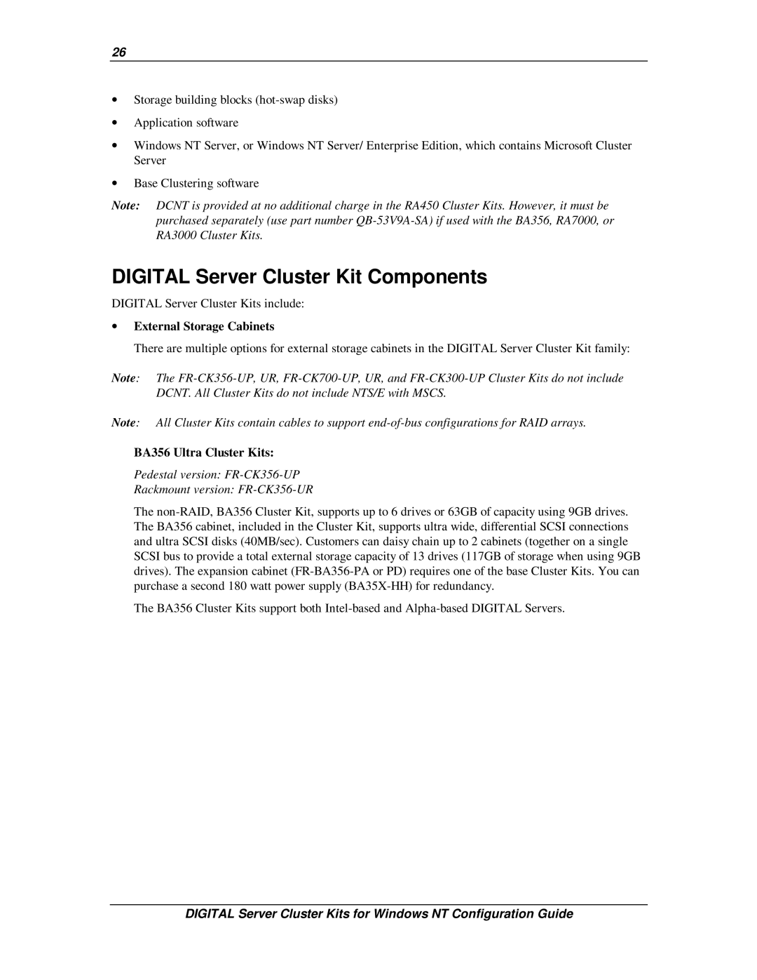 Compaq DIGITAL Server Cluster Kits for Windows NT manual Digital Server Cluster Kit Components, ∙ External Storage Cabinets 