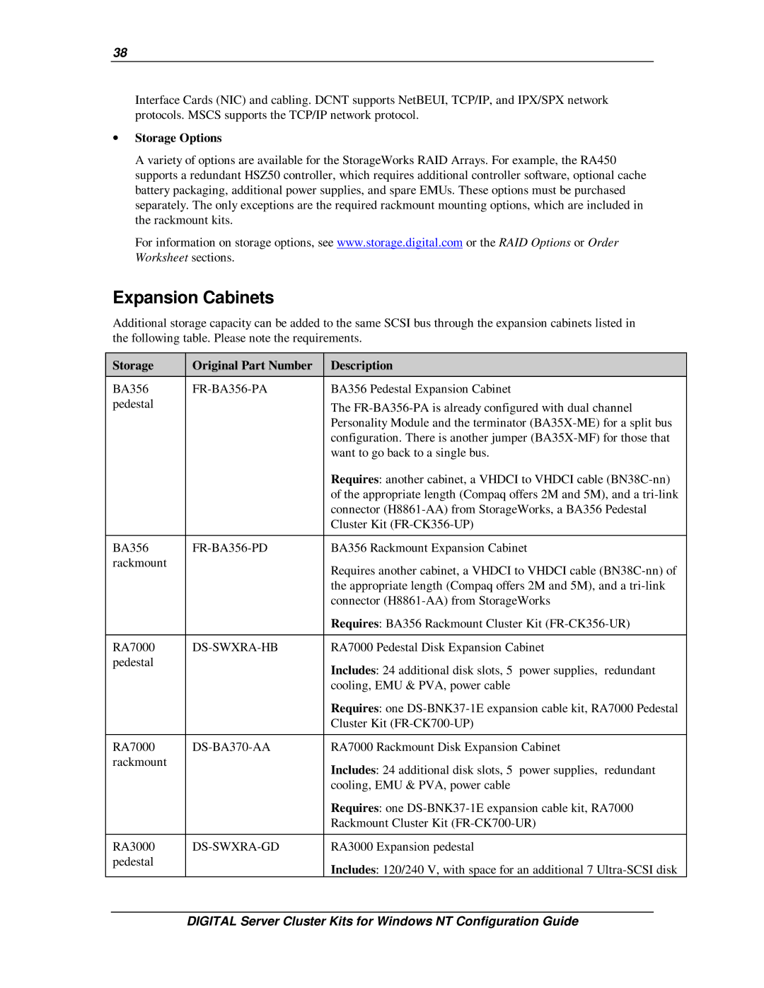 Compaq DIGITAL Server Cluster Kits for Windows NT manual Expansion Cabinets, ∙ Storage Options 