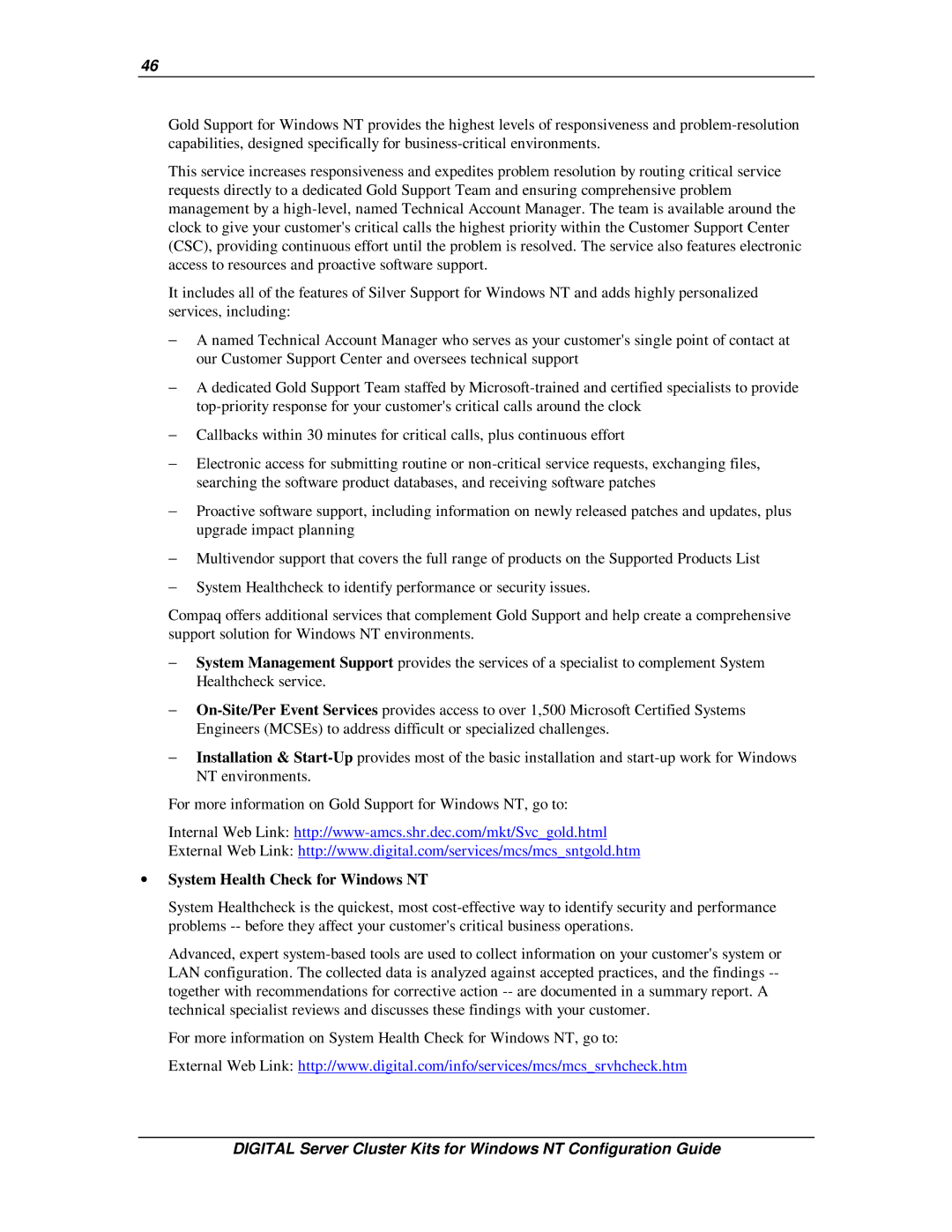 Compaq DIGITAL Server Cluster Kits for Windows NT manual ∙ System Health Check for Windows NT 