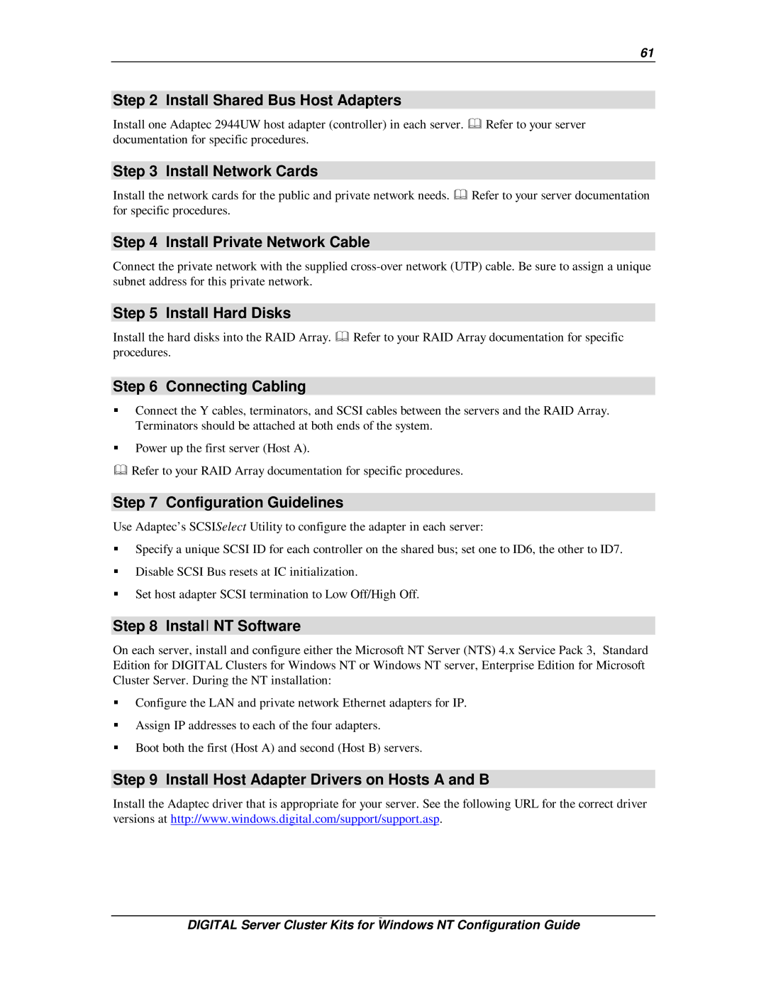 Compaq DIGITAL Server Cluster Kits for Windows NT manual Install Shared Bus Host Adapters, Install Network Cards 