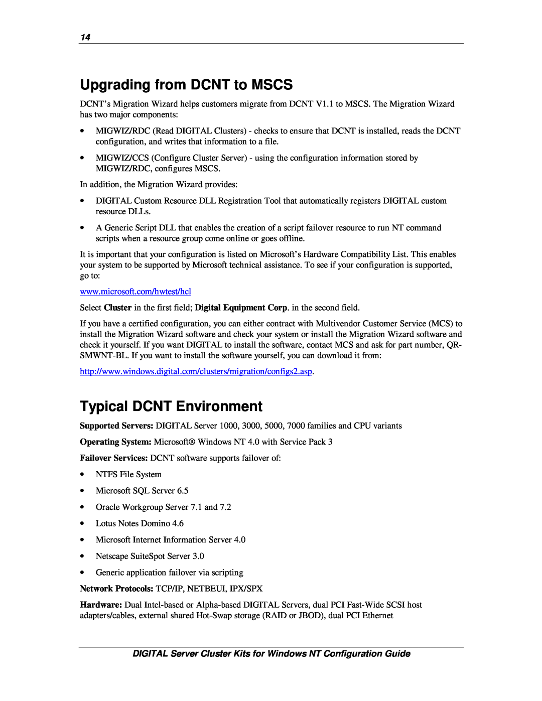 Compaq DIGITAL Server Cluster Kits for Windows NT manual Upgrading from DCNT to MSCS, Typical DCNT Environment 