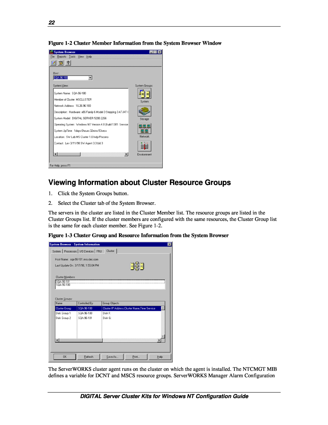Compaq DIGITAL Server Cluster Kits for Windows NT manual Viewing Information about Cluster Resource Groups 