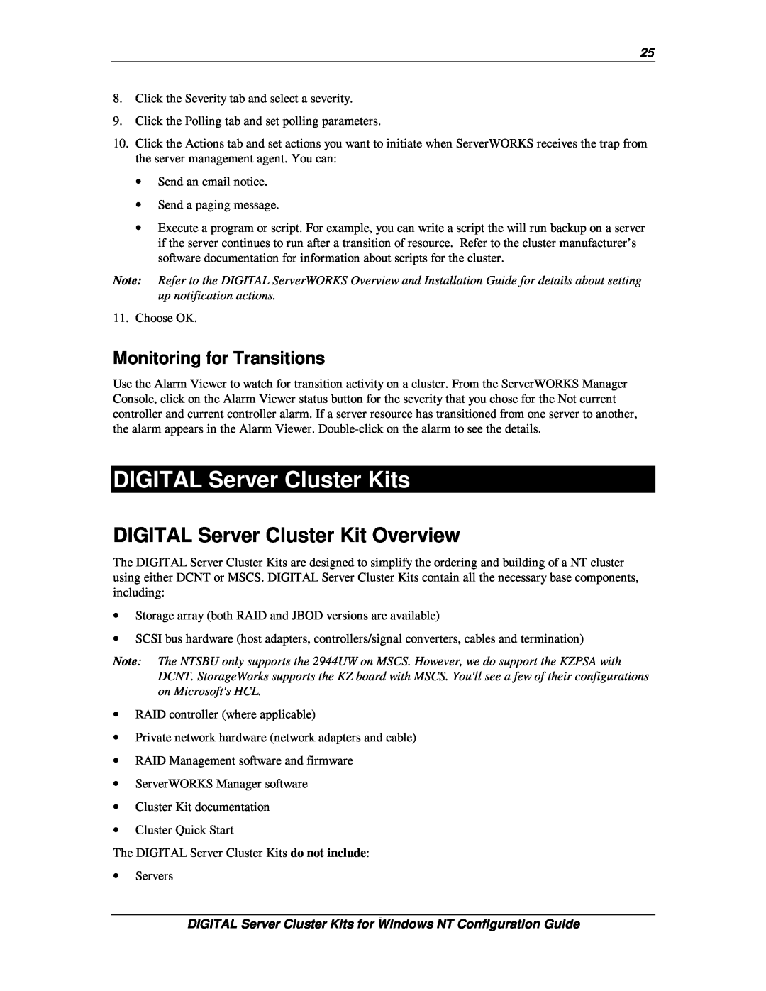 Compaq DIGITAL Server Cluster Kits for Windows NT manual DIGITAL Server Cluster Kit Overview, Monitoring for Transitions 