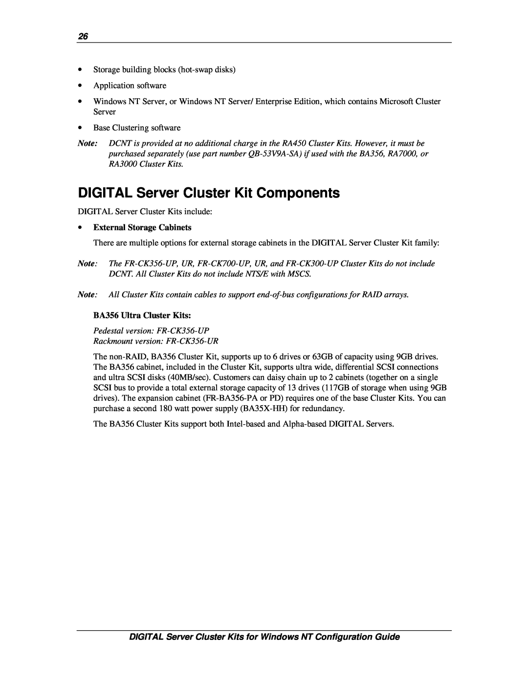 Compaq DIGITAL Server Cluster Kits for Windows NT manual DIGITAL Server Cluster Kit Components, ∙ External Storage Cabinets 