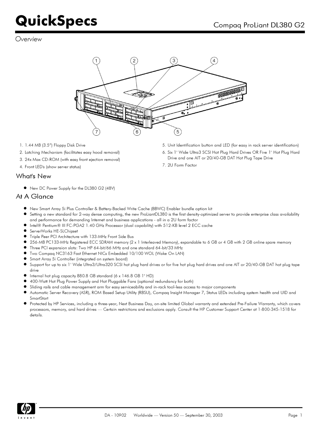 Compaq DL380 G2 warranty QuickSpecs, Overview 