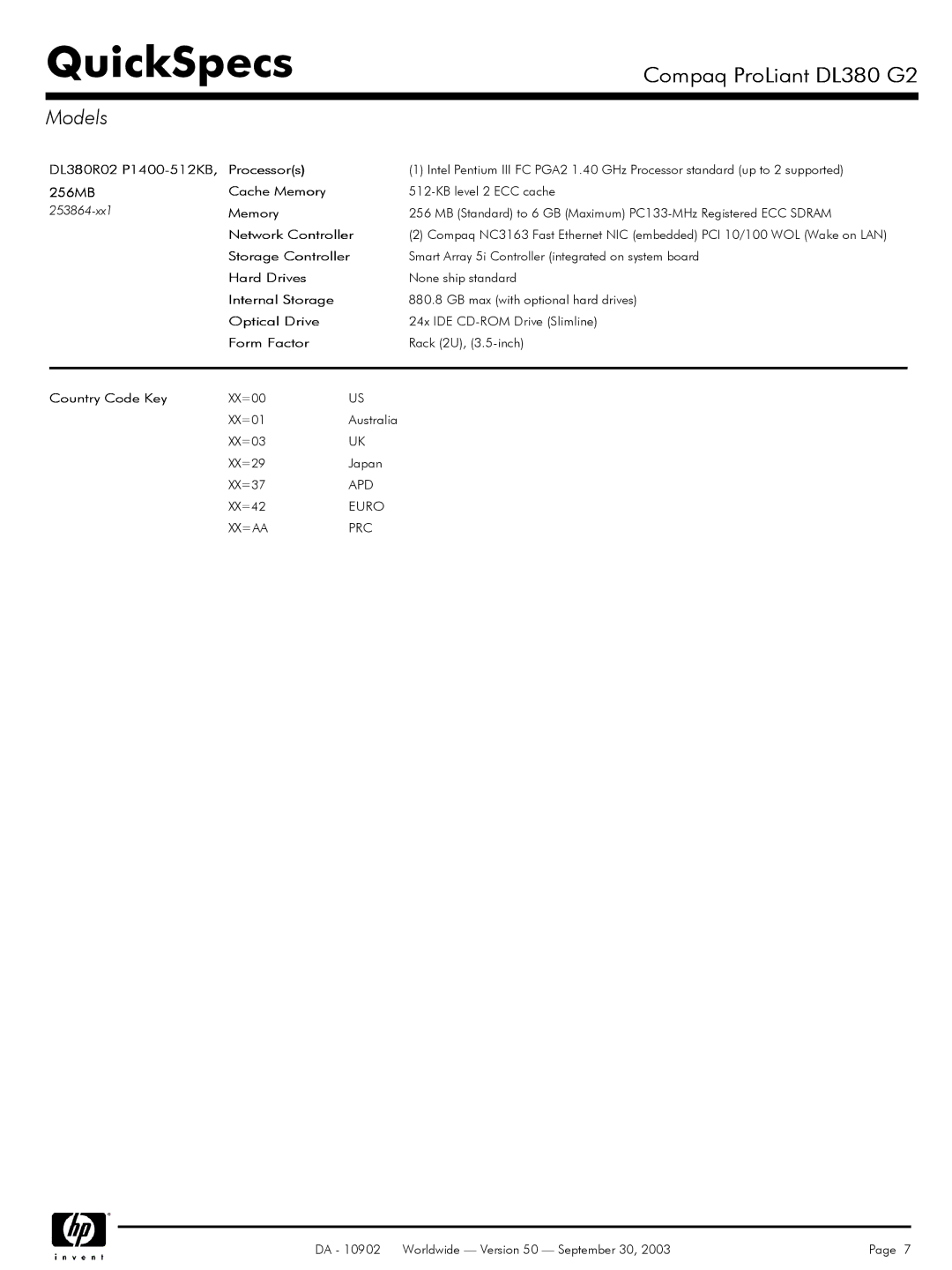 Compaq DL380 G2 warranty Models 