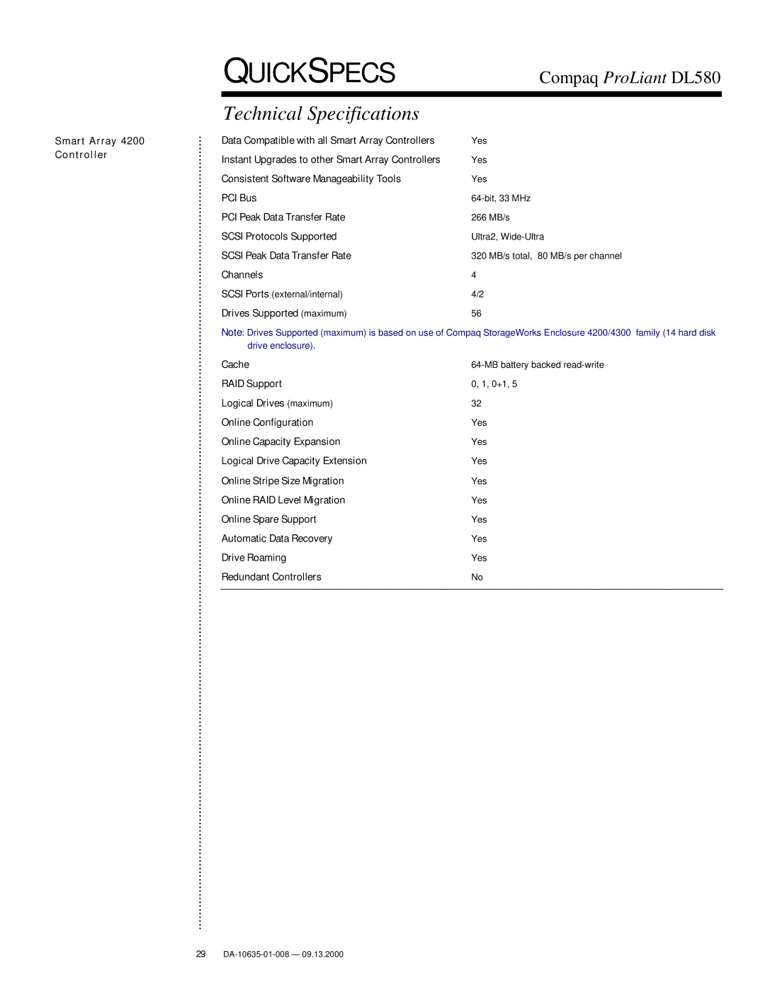 Compaq DL580 warranty Smart Array 4200 Controller 