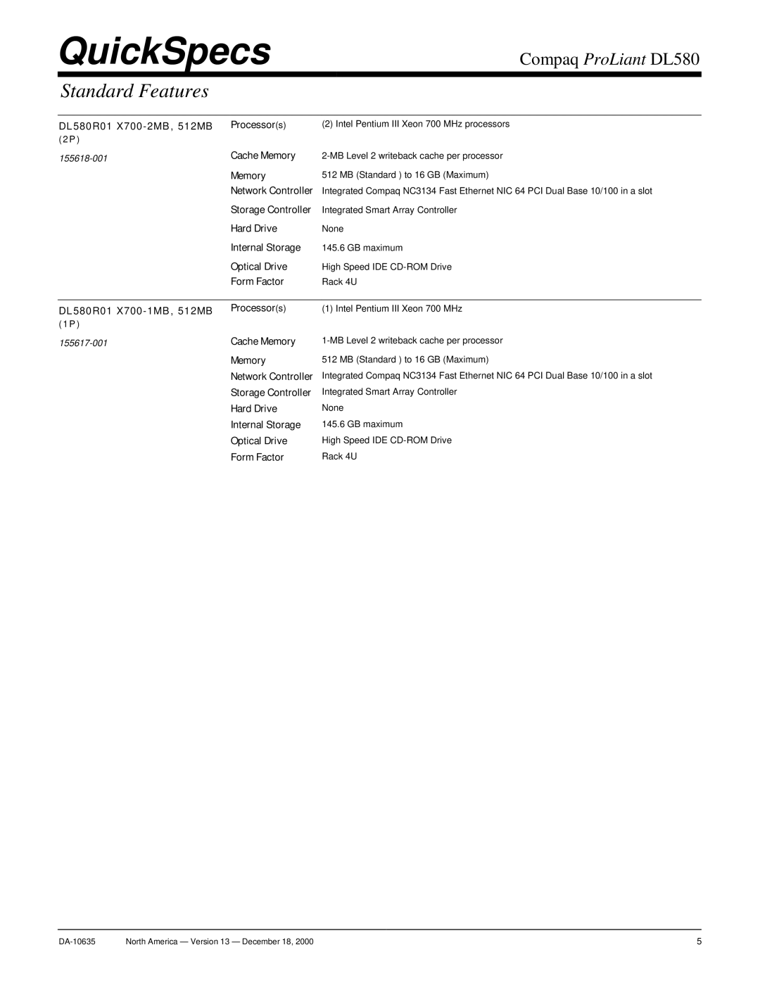 Compaq DL580 warranty 155617-001 