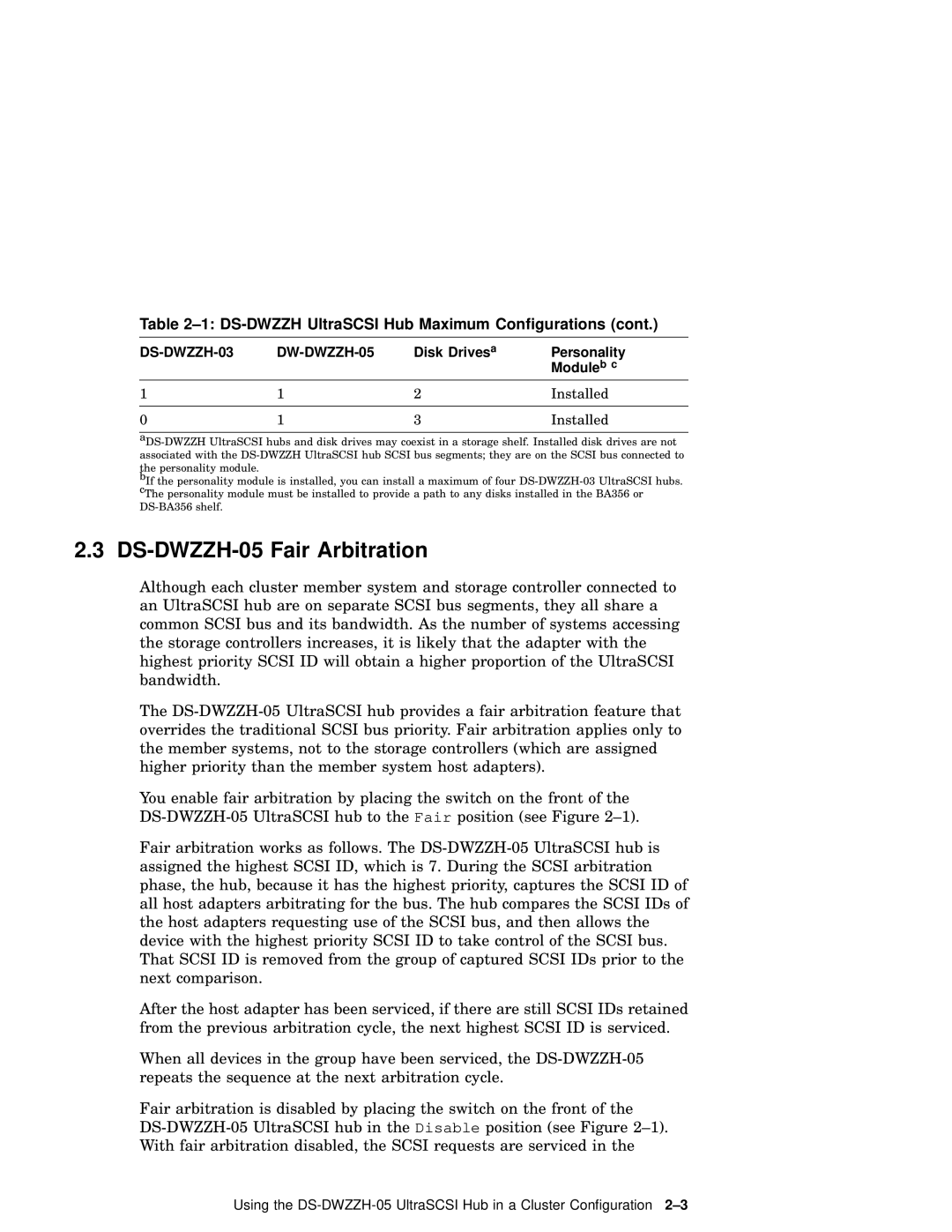 Compaq manual DS-DWZZH-05 Fair Arbitration, Disk Drives a Personality Module b c 