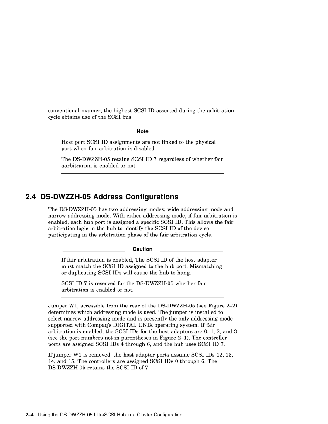 Compaq manual DS-DWZZH-05 Address Conﬁgurations 