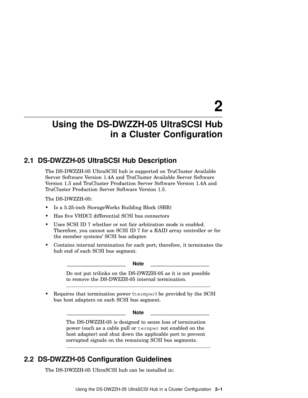 Compaq manual DS-DWZZH-05 UltraSCSI Hub Description, DS-DWZZH-05 Conﬁguration Guidelines 