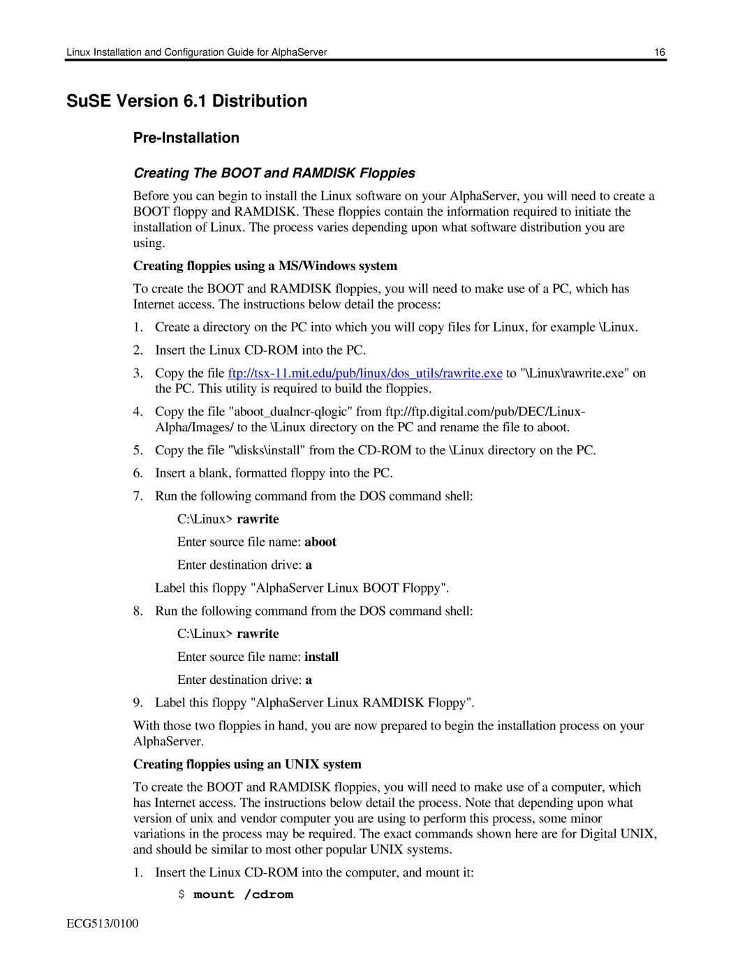 Compaq DS10, ES40, DS20E appendix SuSE Version 6.1 Distribution 