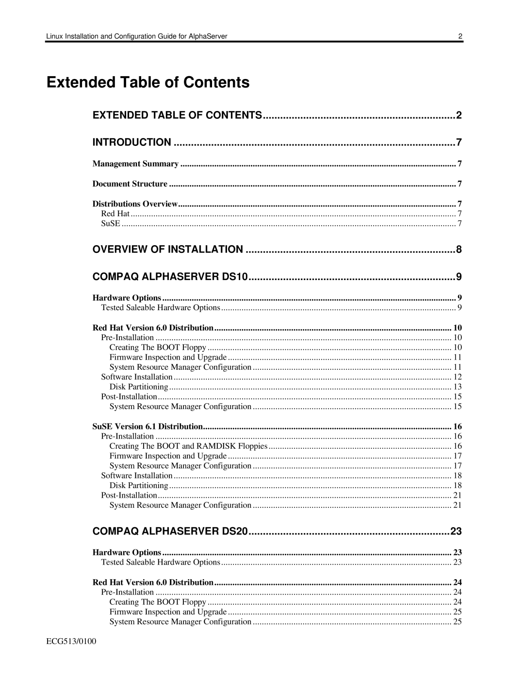 Compaq DS10, ES40, DS20E appendix Extended Table of Contents 