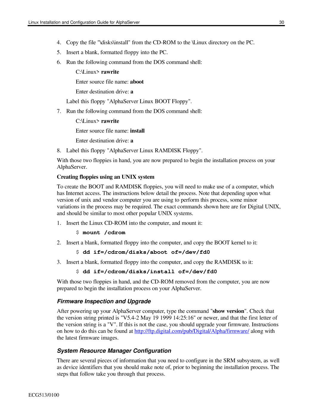 Compaq DS10, ES40, DS20E appendix Creating floppies using an Unix system 