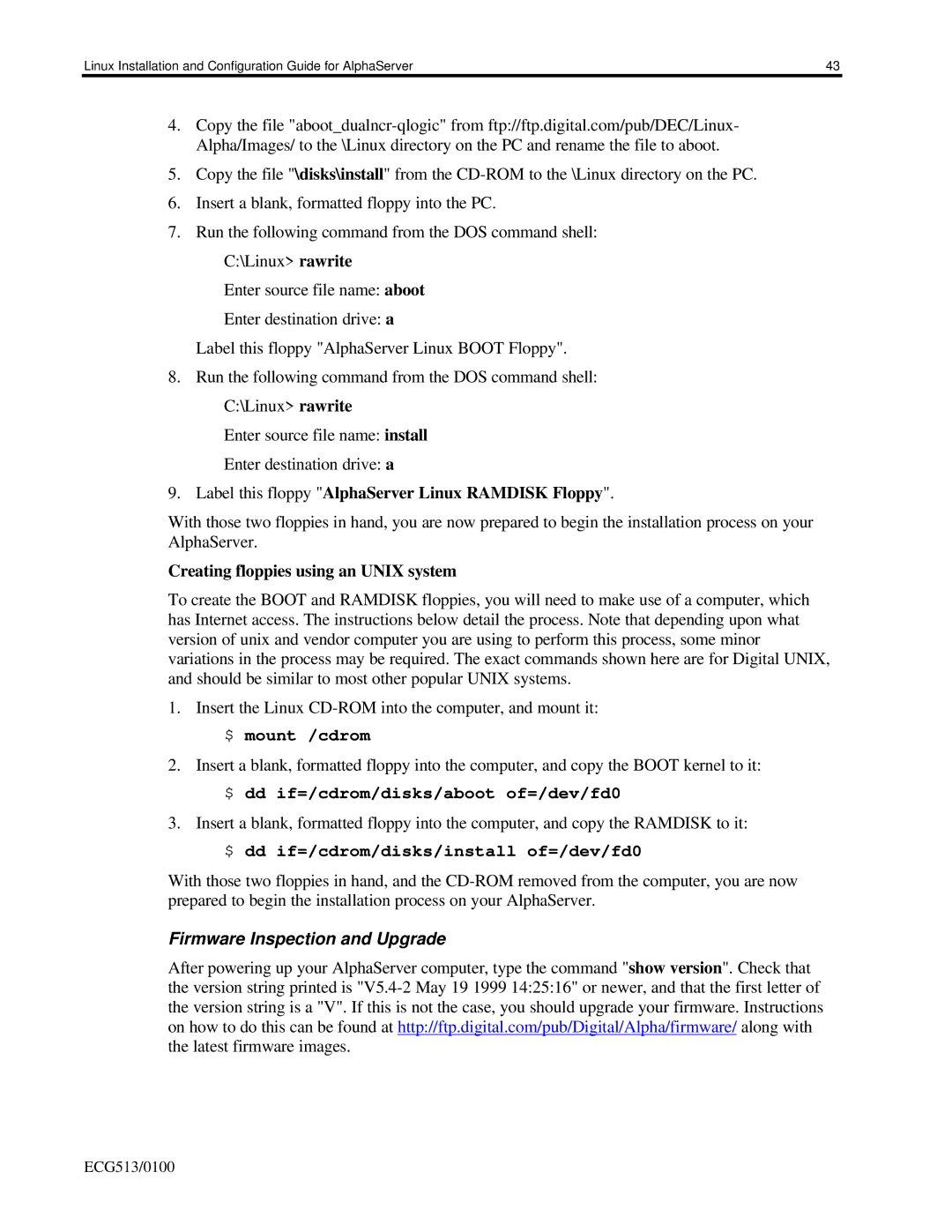 Compaq DS20E, DS10, ES40 appendix Firmware Inspection and Upgrade 