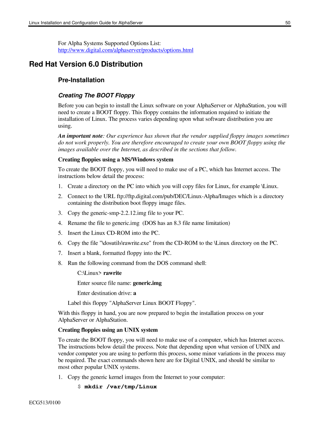 Compaq DS10, ES40, DS20E appendix Red Hat Version 6.0 Distribution 