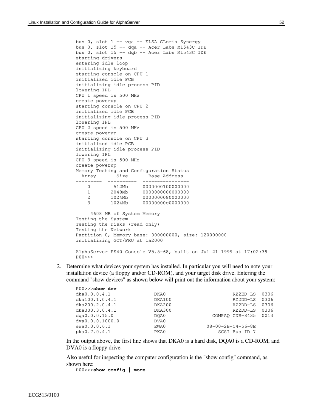 Compaq DS10, ES40, DS20E appendix P00show dev 