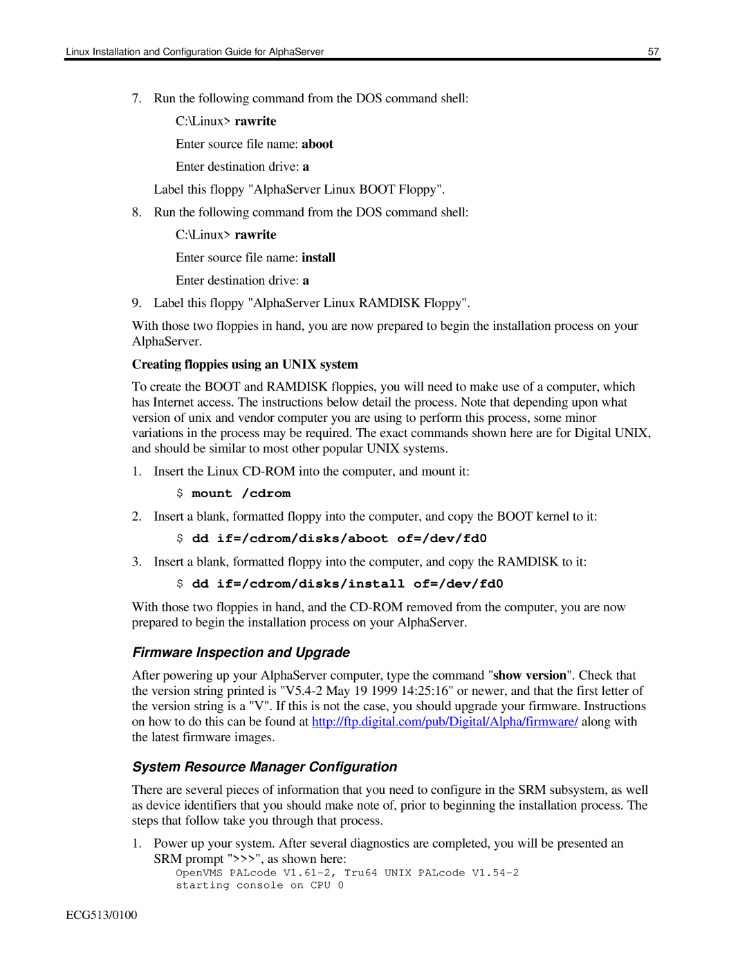 Compaq ES40, DS10, DS20E appendix Creating floppies using an Unix system 