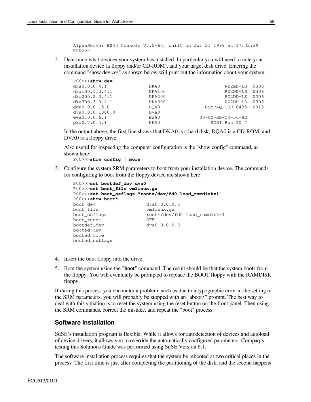 Compaq DS20E, DS10, ES40 appendix Software Installation 