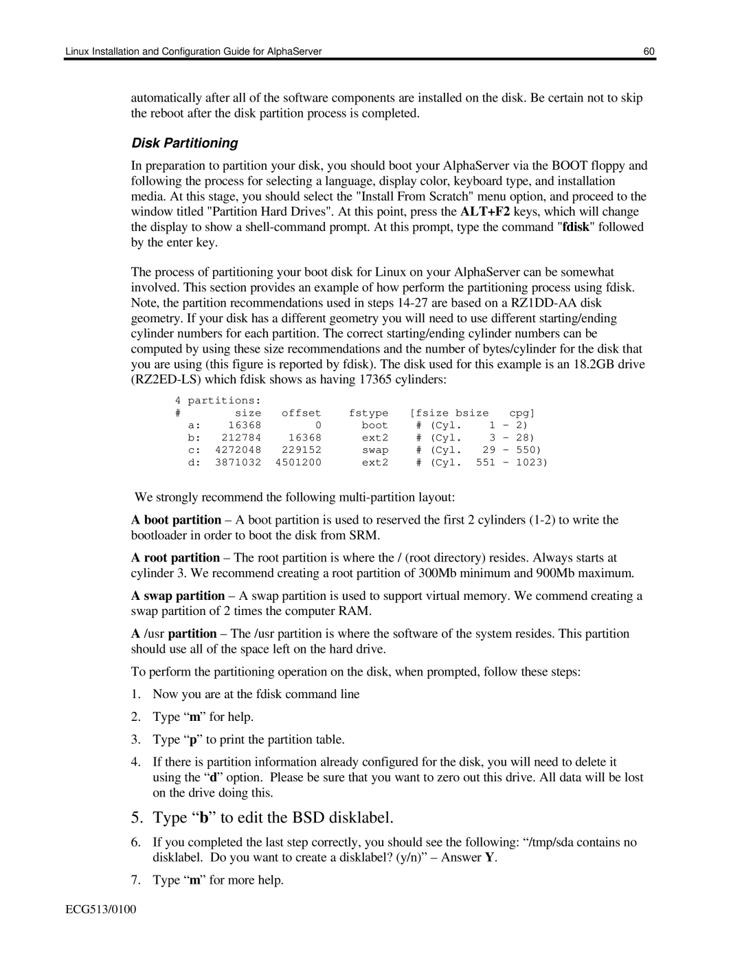 Compaq DS10, ES40, DS20E appendix Type b to edit the BSD disklabel 