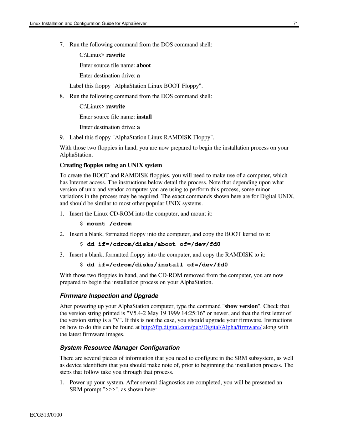 Compaq DS20E, DS10, ES40 appendix Creating floppies using an Unix system 