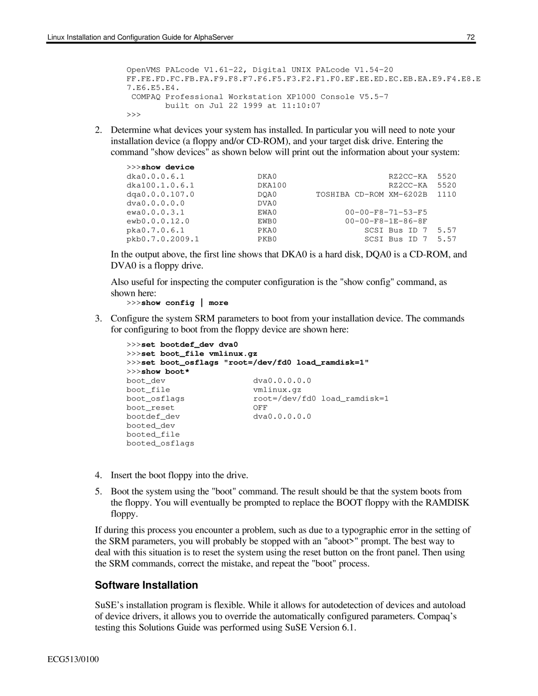 Compaq DS10, ES40, DS20E appendix Software Installation 