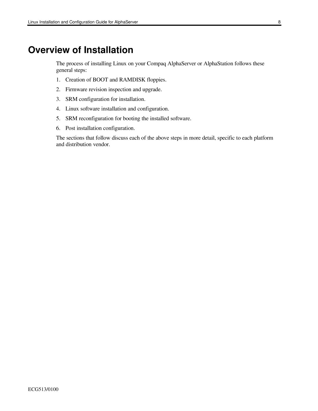 Compaq DS10, ES40, DS20E appendix Overview of Installation 