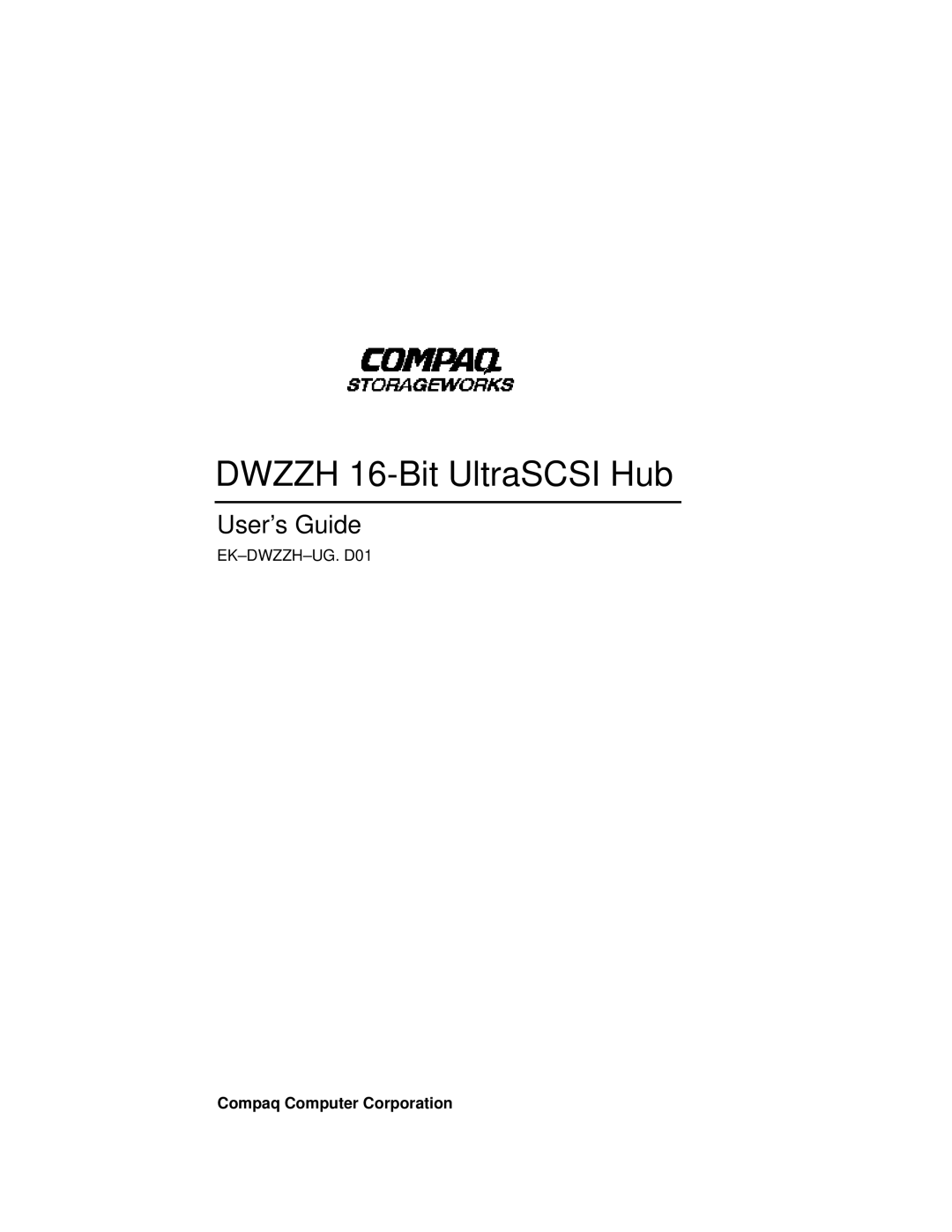 Compaq DWZZH manual Dwzzh 16-Bit UltraSCSI Hub 