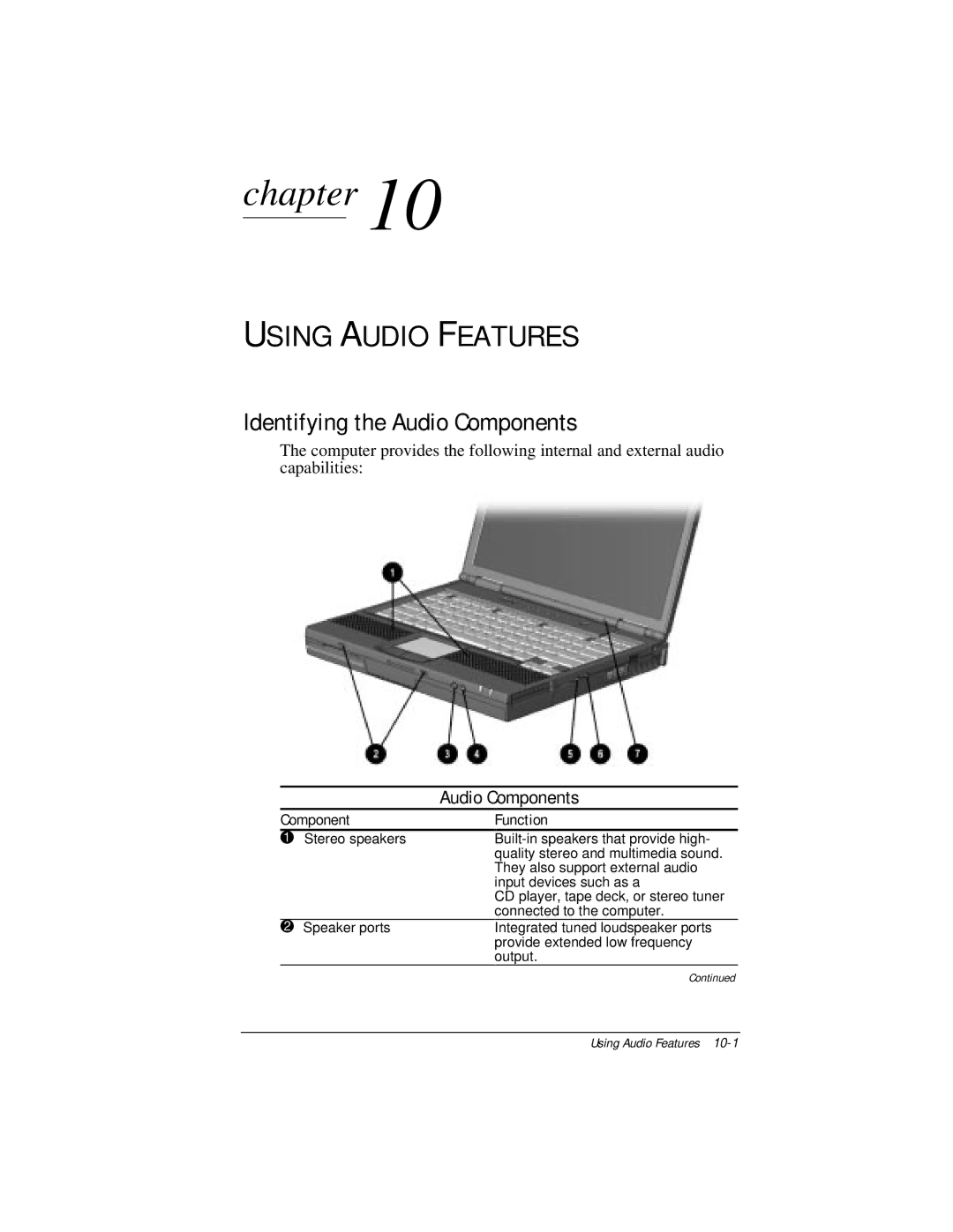 Compaq E500 specifications Using Audio Features, Identifying the Audio Components, Component1 