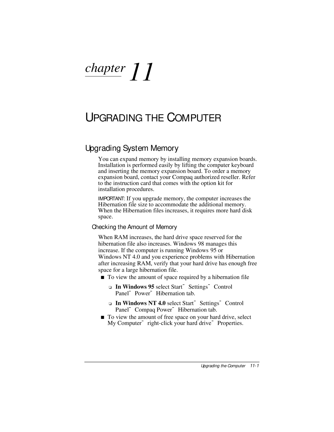 Compaq E500 specifications Upgrading the Computer, Upgrading System Memory, Checking the Amount of Memory 