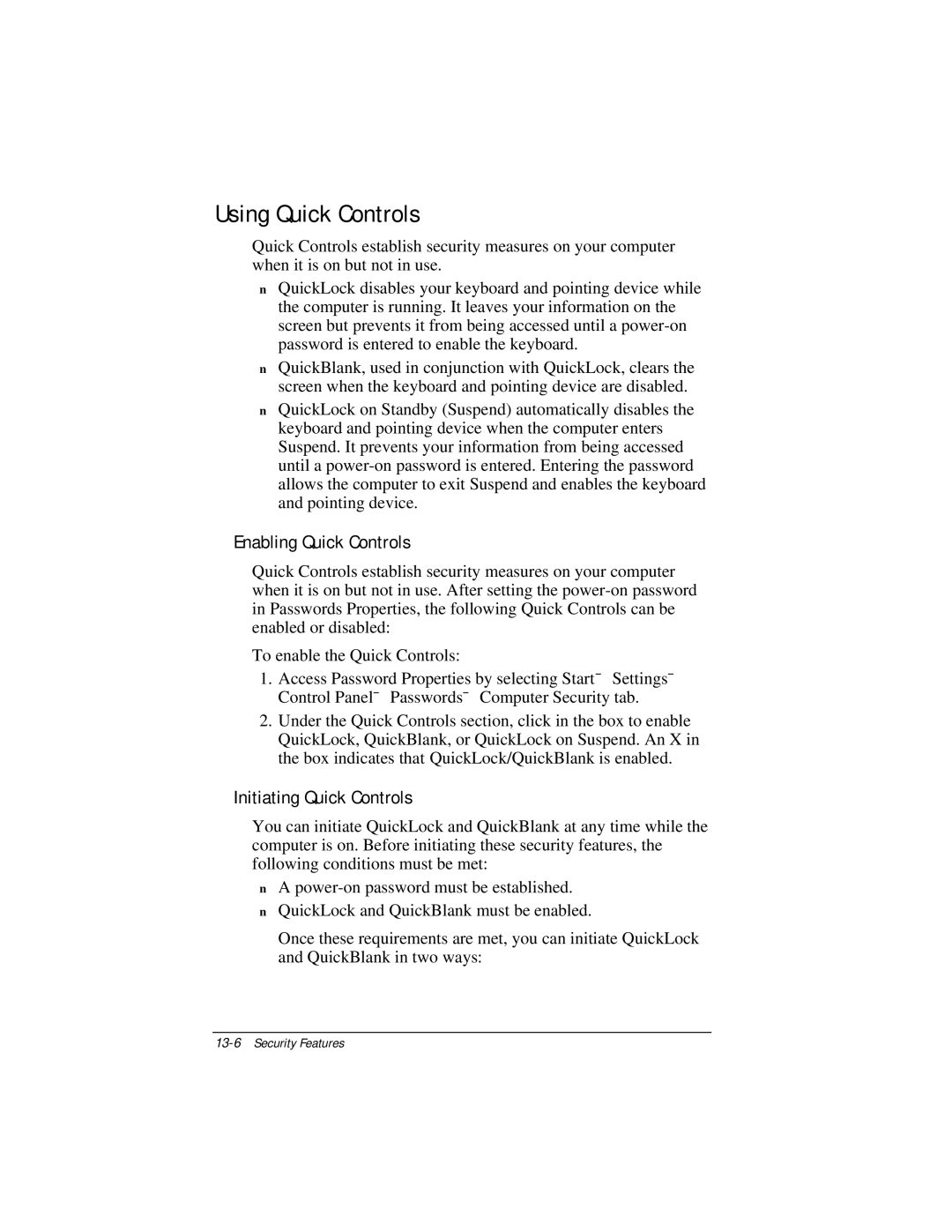 Compaq E500 specifications Using Quick Controls, Enabling Quick Controls 