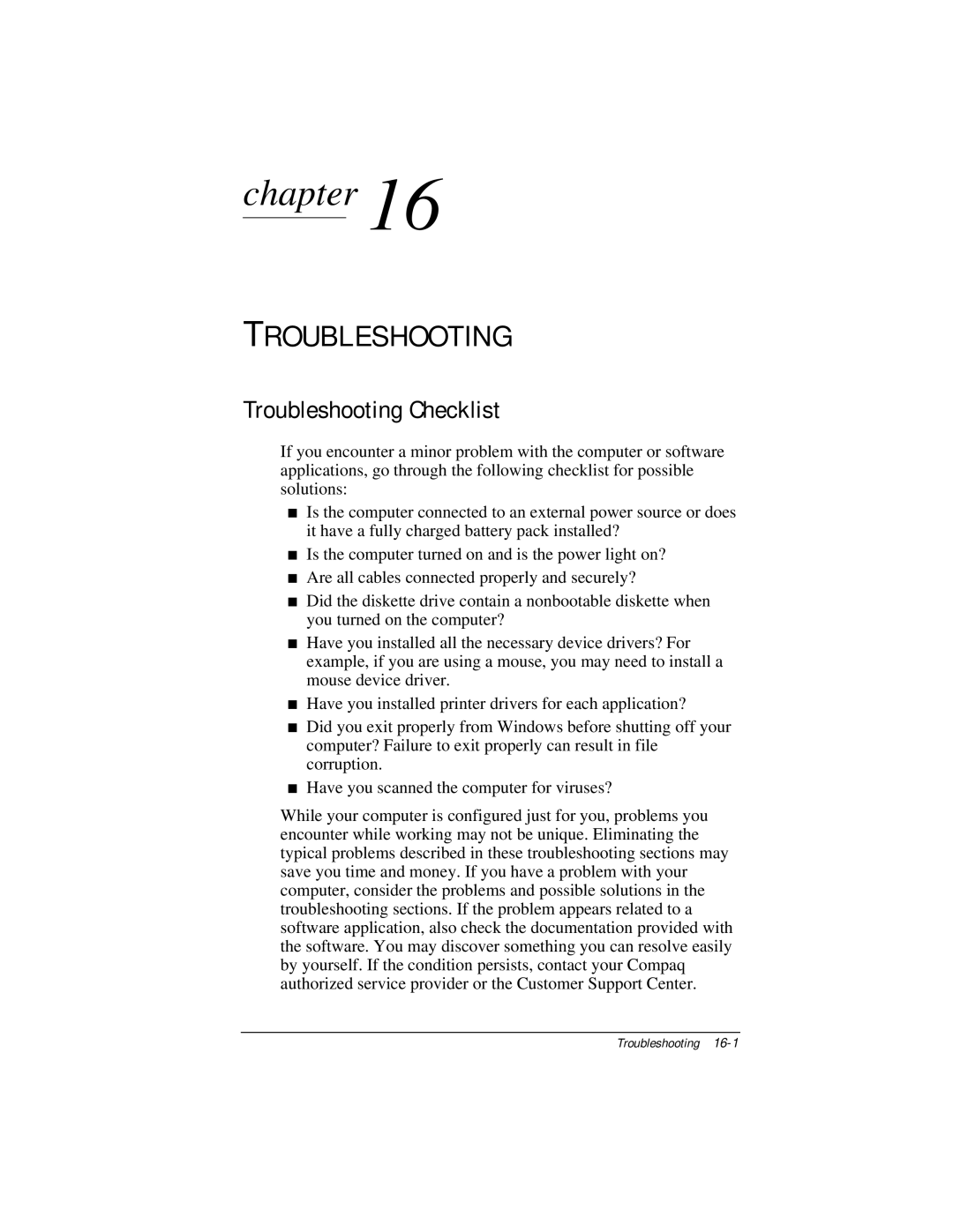 Compaq E500 specifications Troubleshooting Checklist 