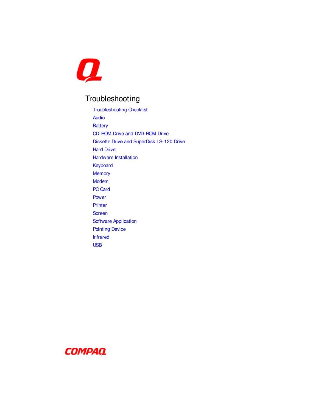 Compaq E500 specifications Troubleshooting, Usb 